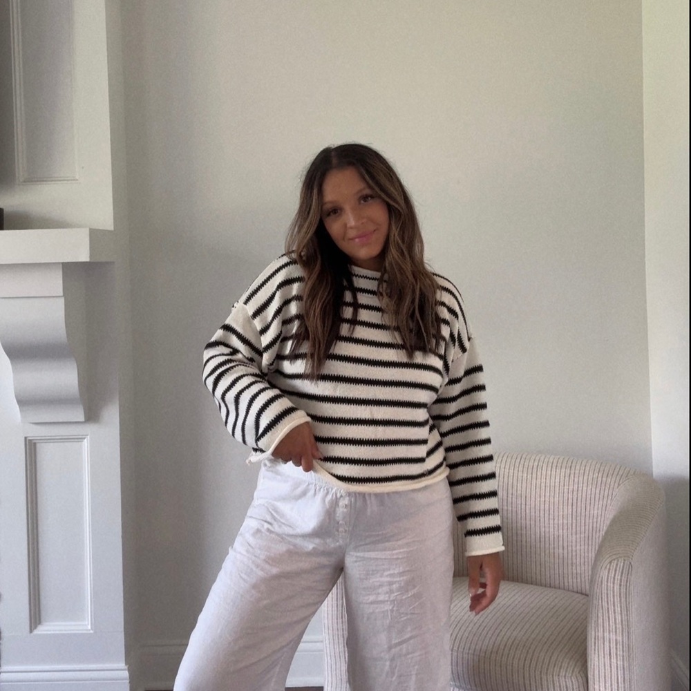 Bona Striped Boxy Sweater - BLACK STRIPE